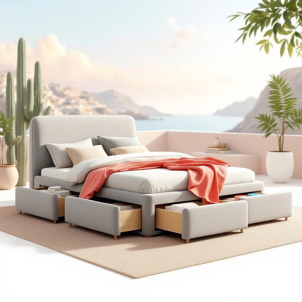 Bed Frame with 4 Storage Drawers