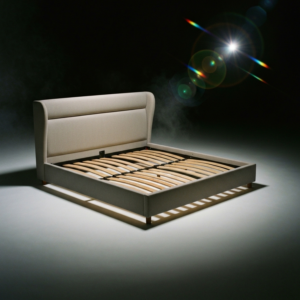 Upholstered Platform Bed with Wingback Headboard and Wooden Slats