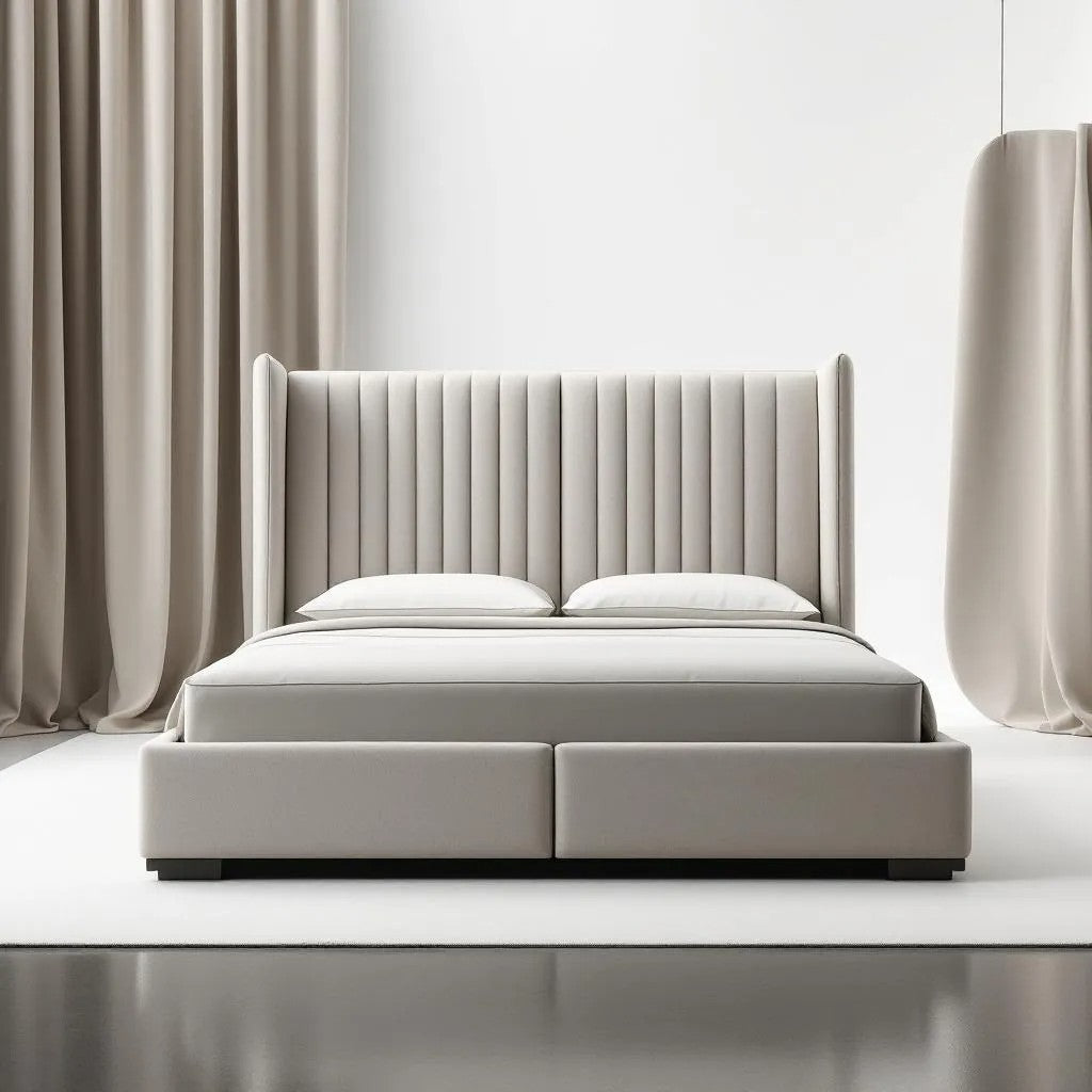 Storage Wingback Upholstered Platform Bed