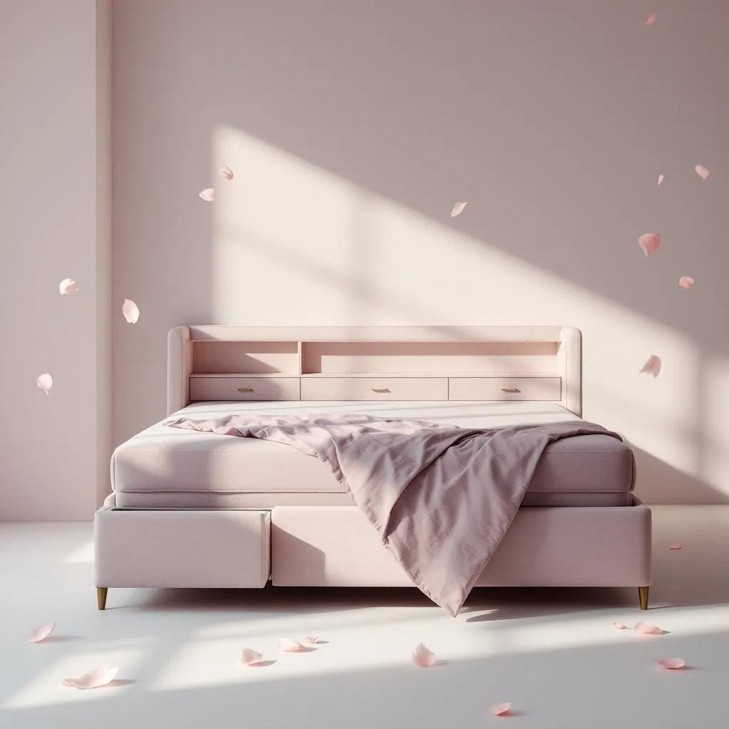 Upholstered Bed Frame with 3 Drawers, Bed with Storage Headboard