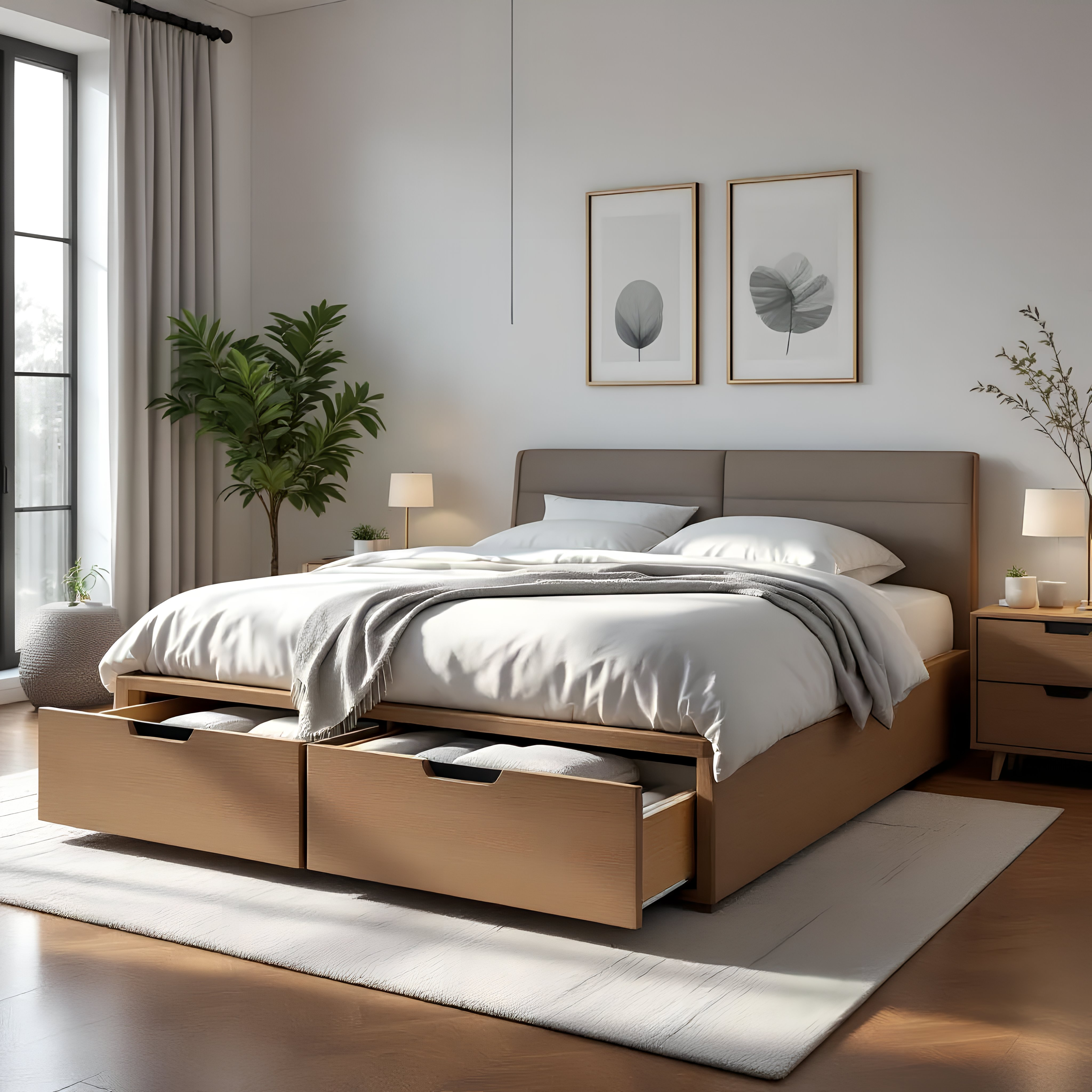 Queen Size Bed with 2 Storage Drawers